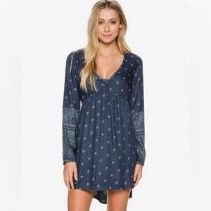 Blue and white long sleeve boho dress size small